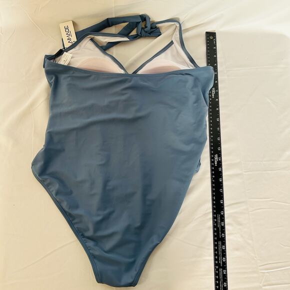 NEW Aimage Bathing Suit Women's One Piece V-Neck Dusty Blue Size XL NWT Lined - Picture 8 of 10